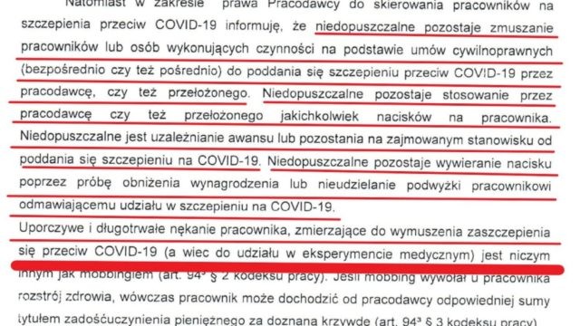 Państwowa Inspekcja Pracy: Szczepienie przeciwko COVID-19 to eksperyment medyczny